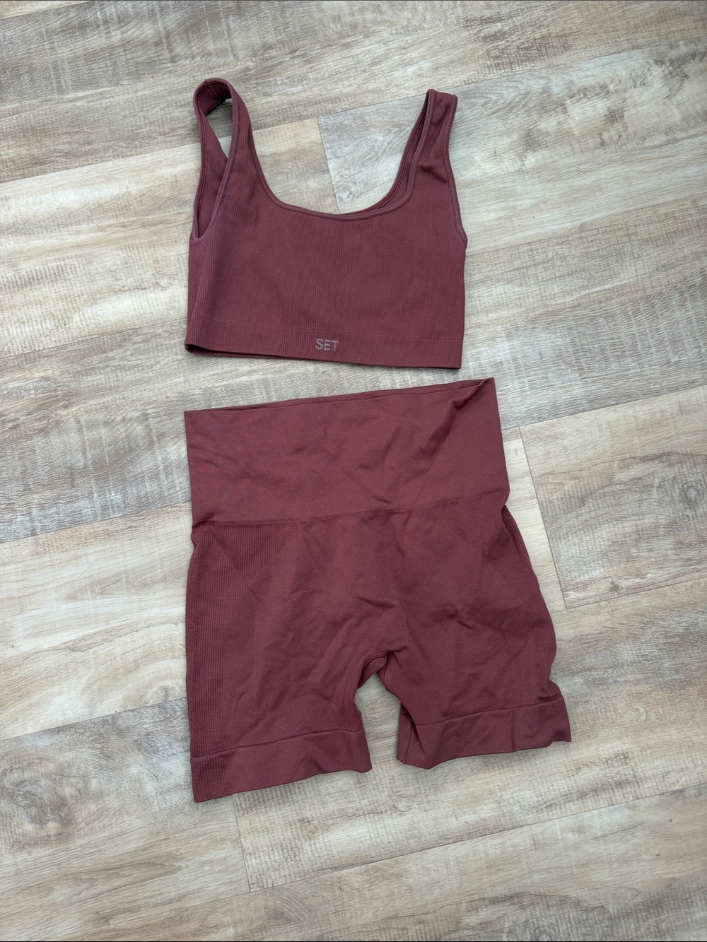 SET Active Burgundy Seamless Scoop Sports Bra & High-Waist Bike Shorts